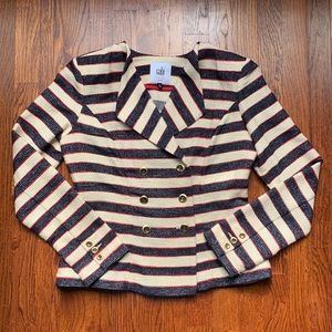 Like new CAbi Cruise Nautical Blazer Navy White Tweed Red Stripe